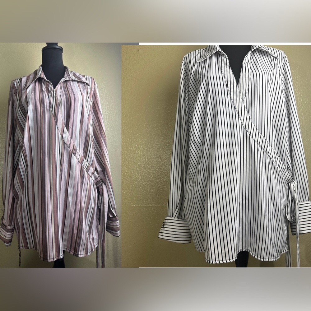 Lot of 2‎ Ashley Stewart size 20 Women Wrap Around Blouse Striped
